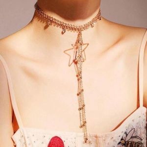 Star Choker With Long Gold Tassel Chain